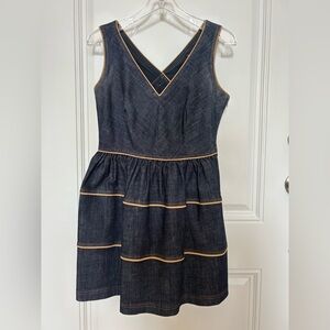 Betsy Johnson Dark Denim Tiered V-Neck Dress with Contrast Trim